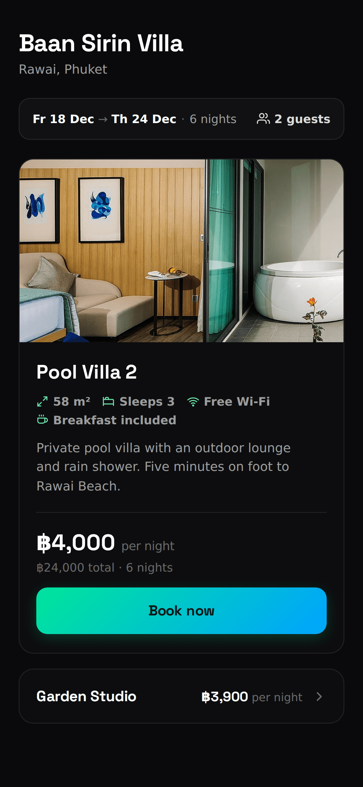 Direct booking page for Baan Sirin Villa